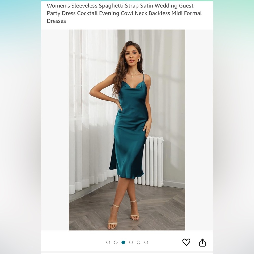 Beautiful small teal cowl neck satin slip midi dress